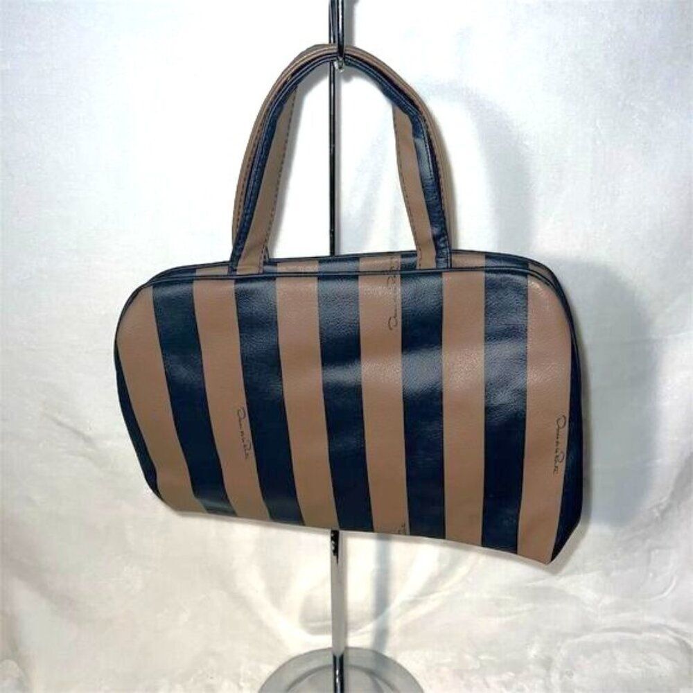 Oscar De La Renta Pecan Stripe Travel Tote Bag Brown Black Unisex Spacious